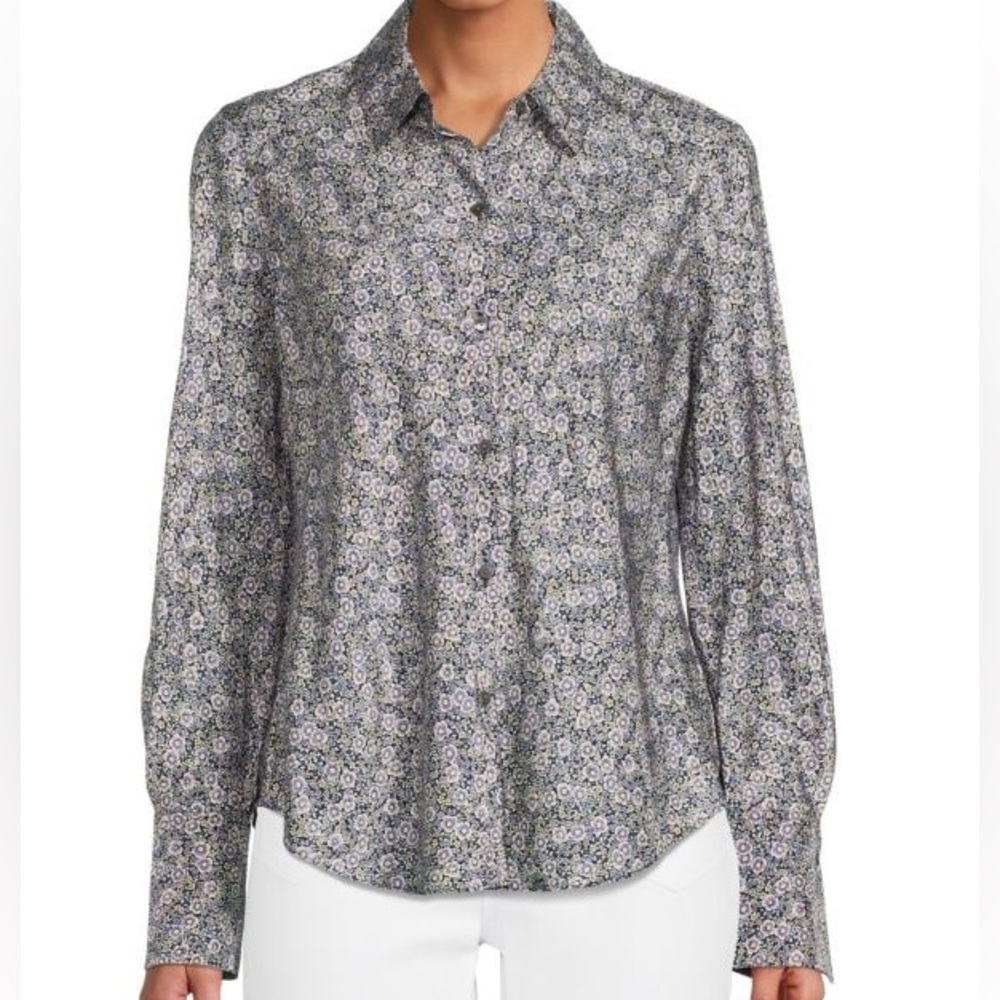 Violet Fleur Silk Button Down Shirt